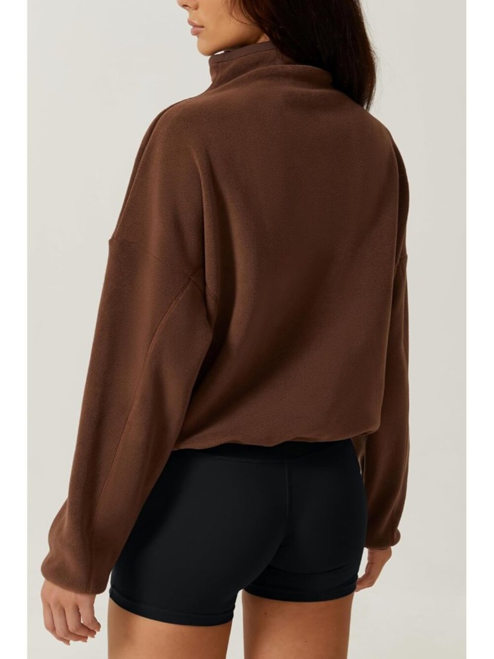 Women’s Chocolate Mock Neck Long Sleeve Half ZIP Fleece Pullover Sweatshirt - Picture 2 of 6